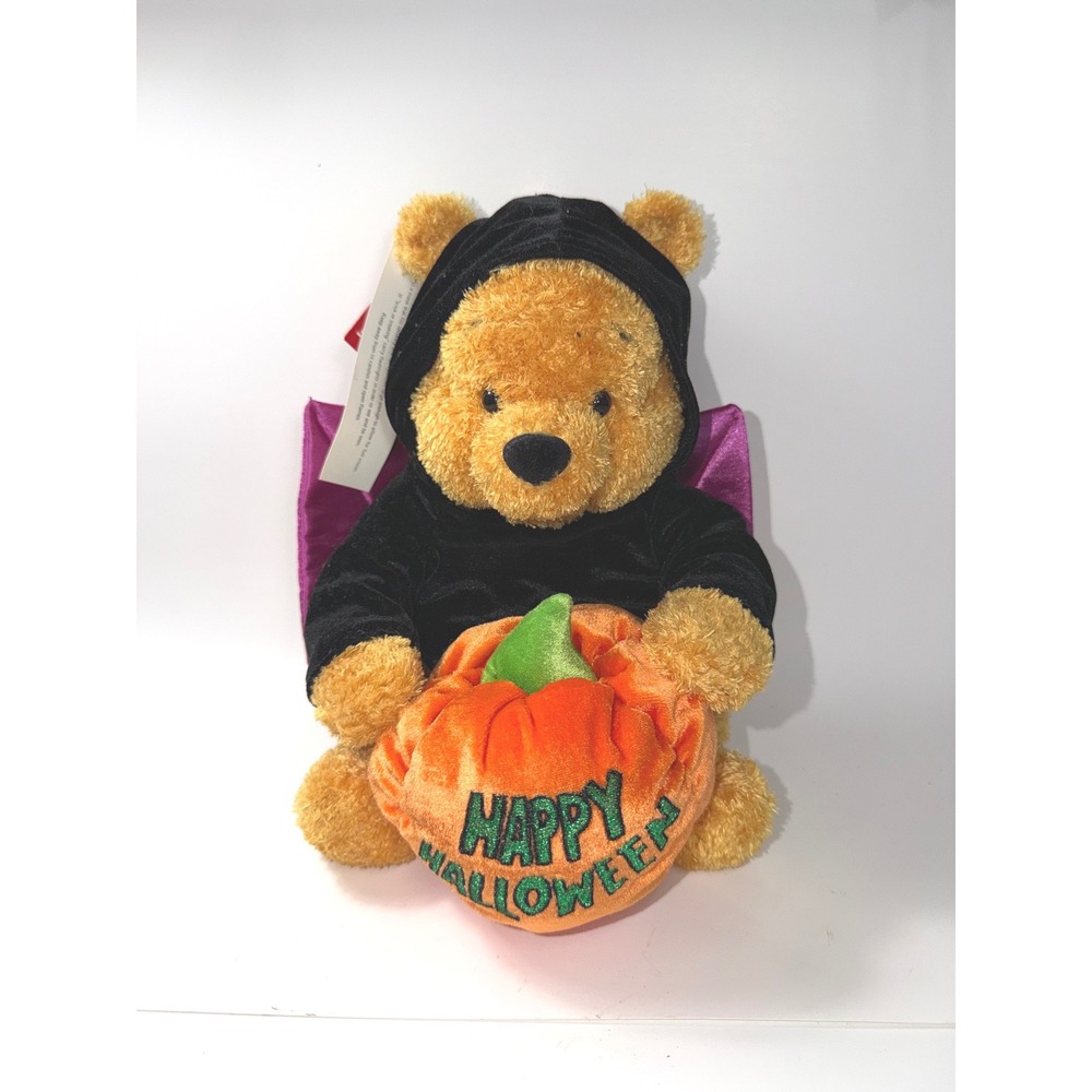 Disney Winnie the Pooh Halloween Vampire Plush Pumpkin Happy Halloween 10" tags